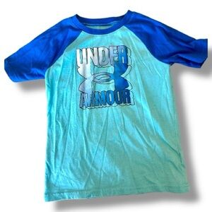 Under Armour Boys Graphic T-Shirt Size 6 Blue Athletic Tee Logo Shirt